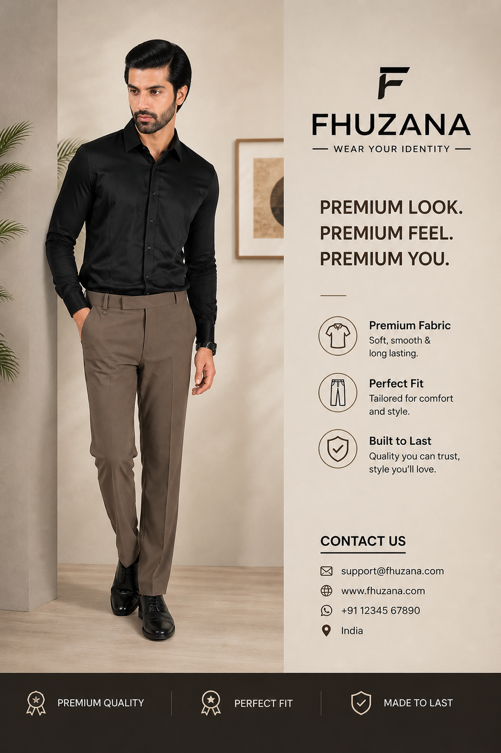Fhuzana Premium Brown Formal Pants for Men with Tailored Fit and Elegant Business Style